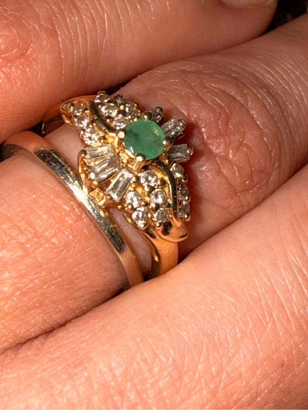 Vintage 1980s Ballerina 10kt Gold Emerald & Diamond Cluster Ring ACC8 .95.ctw - Picture 7 of 17